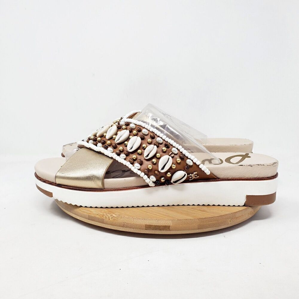 Sam Edelman Sandals Womens 9 Audrea Slide Slip On Shoes Shells Beads‎ Platform